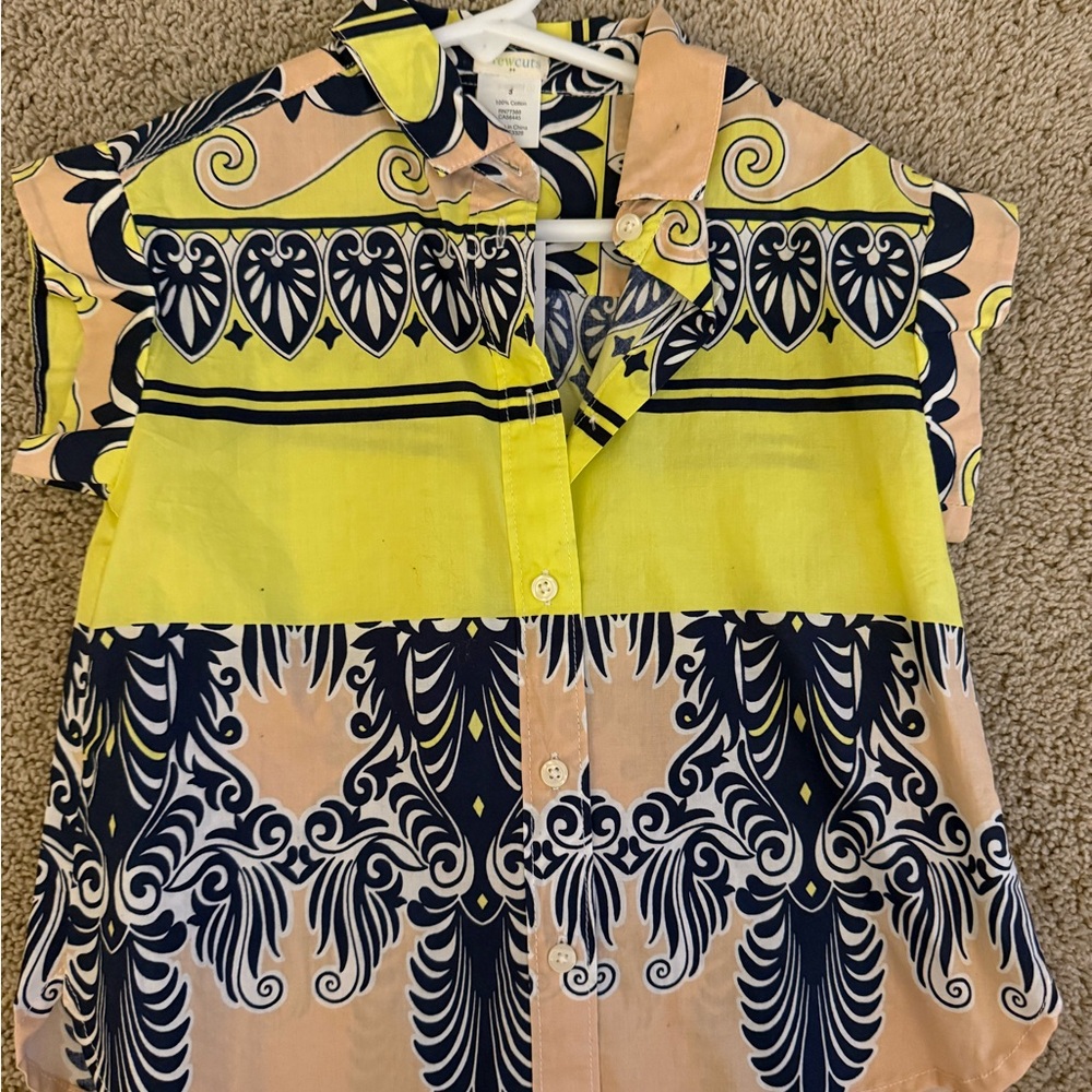 Crewcuts Yellow and Navy Patterned Button-Up Shirt, size 3, NWT